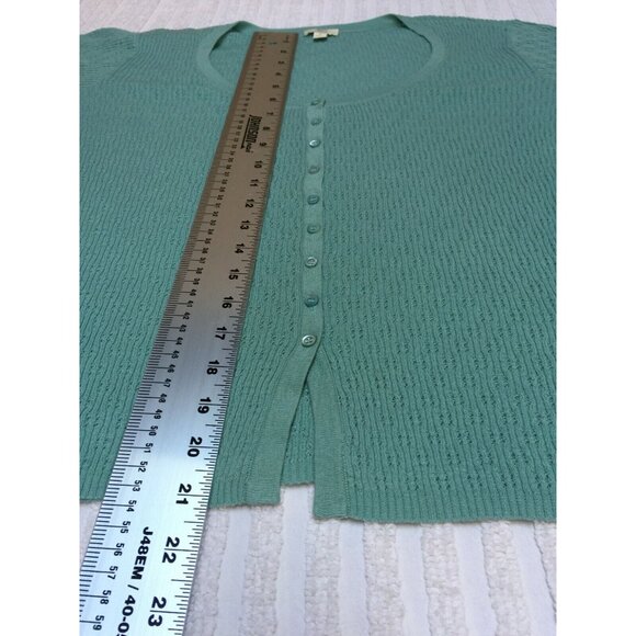 J. Jill Womens Small Blue Button Up Cardigan Sweater Perforated Knitted Cotton - Picture 4 of 7